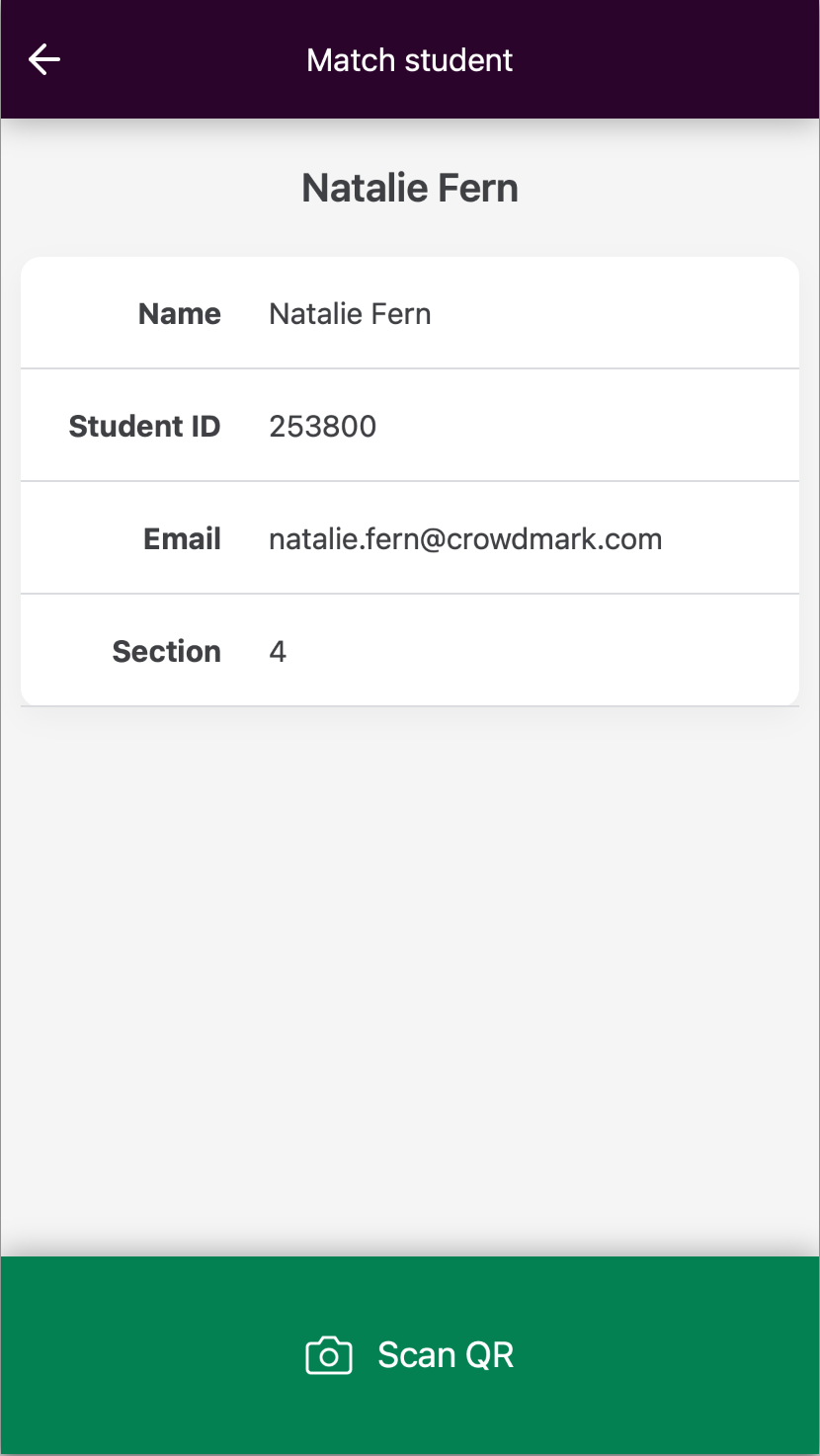 pre-match Student profile in Exam Matcher